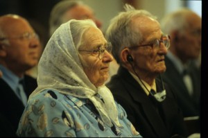 Amish couple in church